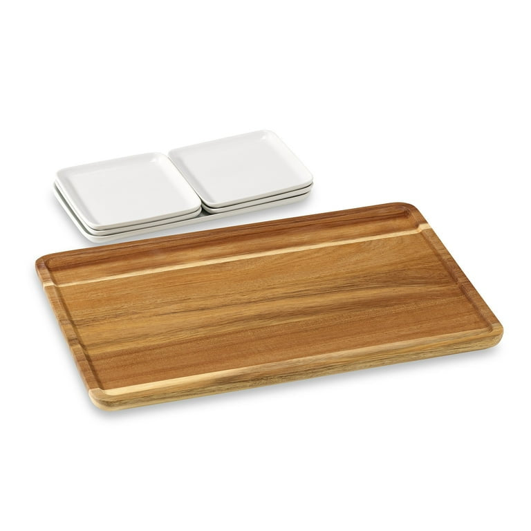 White Porcelain Grazing Board With Acacia Wood