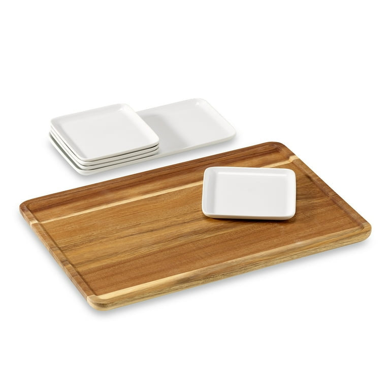 White Porcelain Grazing Board With Acacia Wood