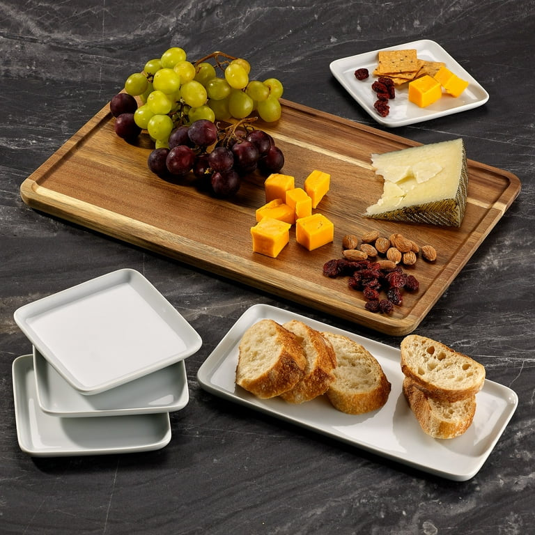 White Porcelain Grazing Board With Acacia Wood