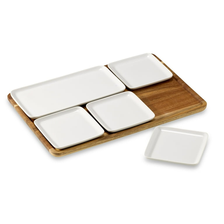 White Porcelain Grazing Board With Acacia Wood