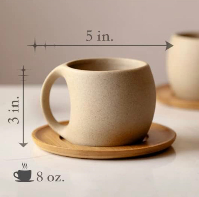 VC Pebble Coffee/Tea Cup with Natural Acacia Wood Saucer