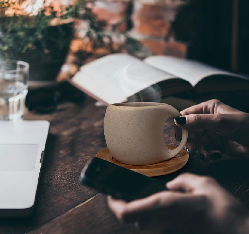 VC Pebble Coffee/Tea Cup with Natural Acacia Wood Saucer