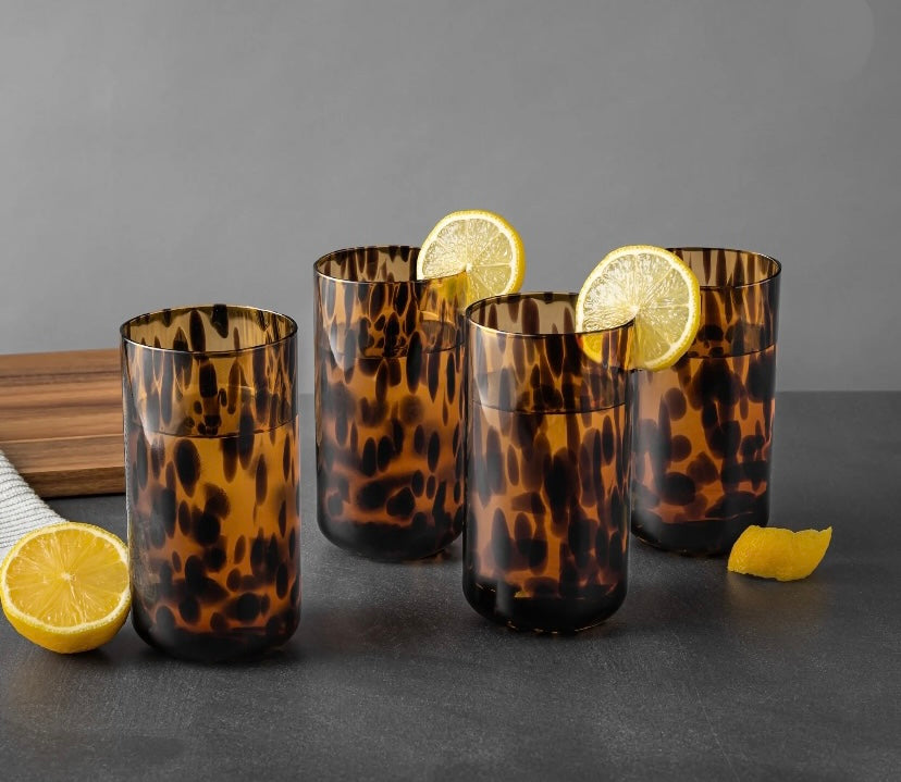 4-Piece 20oz Tortoise Brown Drinking Glass Set