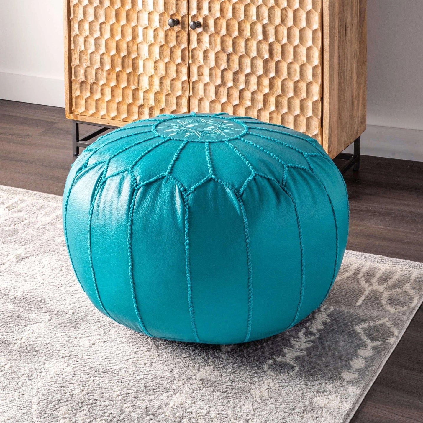 Classic Moroccan Faux Leather Filled Ottoman Pouf