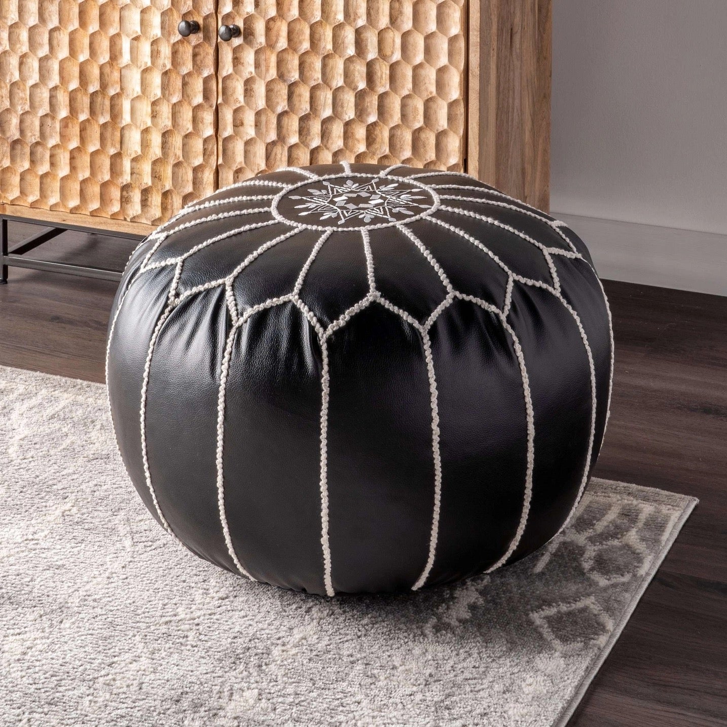 Classic Moroccan Faux Leather Filled Ottoman Pouf