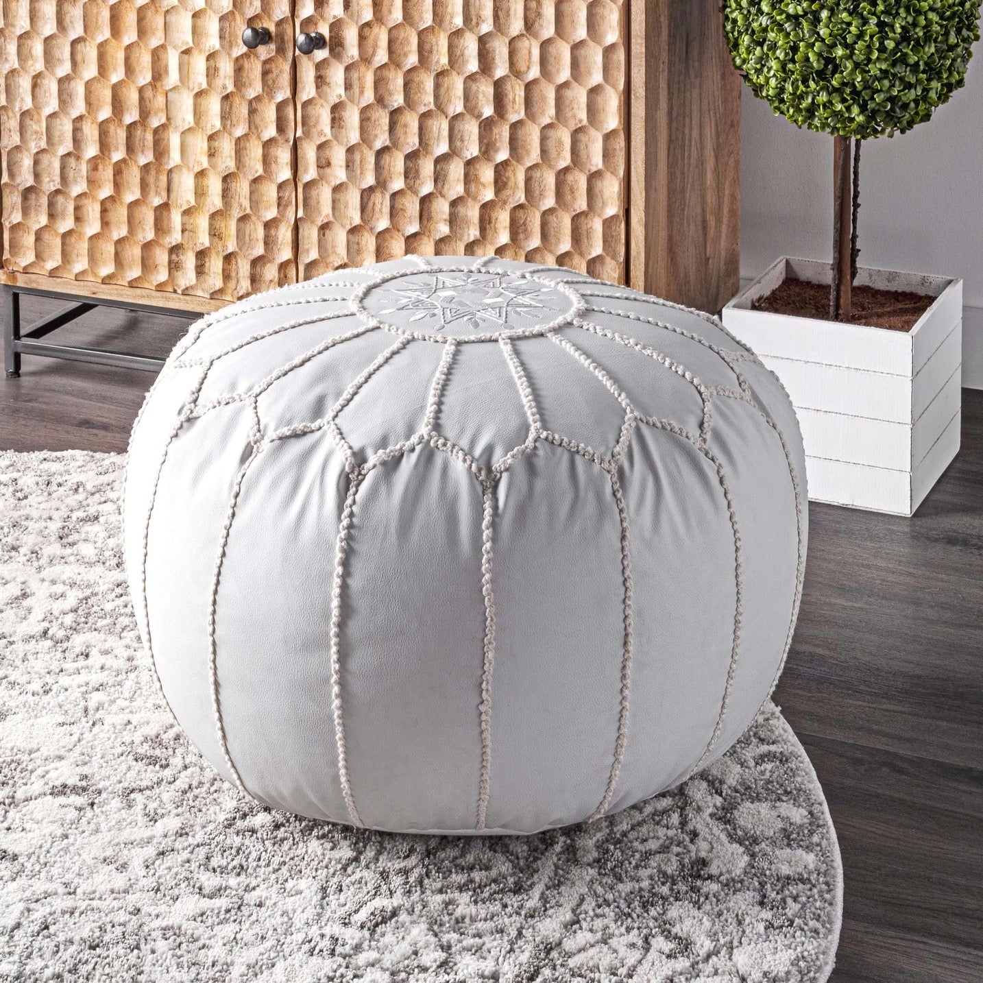 Classic Moroccan Faux Leather Filled Ottoman Pouf