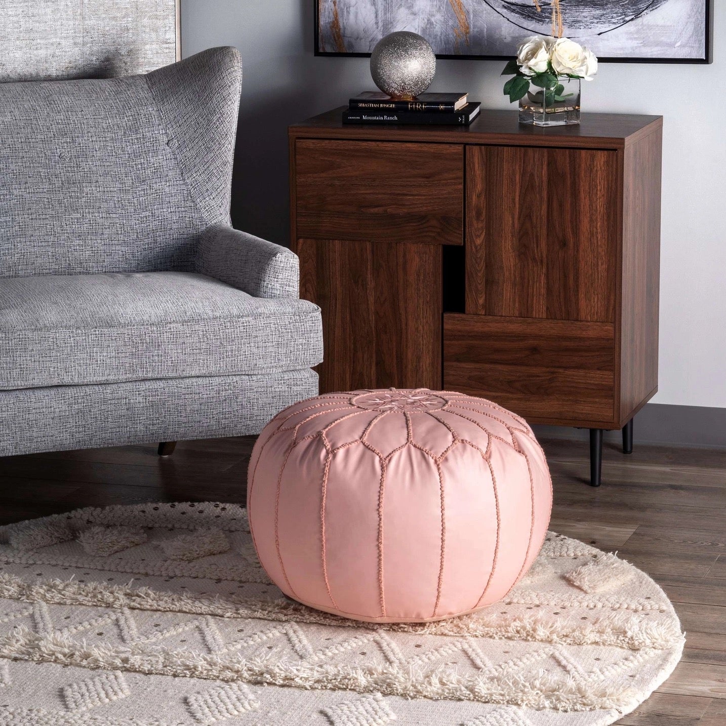 Classic Moroccan Faux Leather Filled Ottoman Pouf