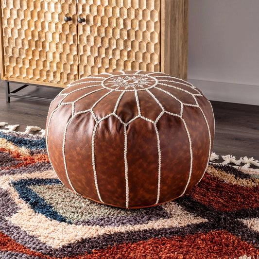 Classic Moroccan Faux Leather Filled Ottoman Pouf